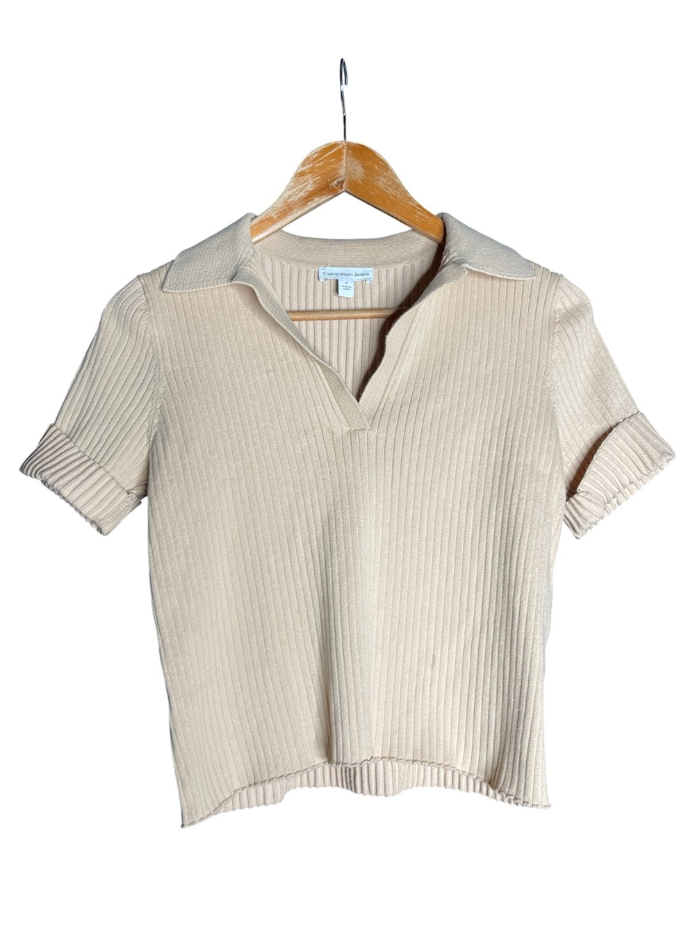 Calvin Klein Jeans Cream Ribbed Short Sleeve Polo